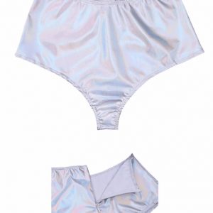 BOOTY SHORTS - Women’s SILVER metallic high waist shorts with back zipper.
