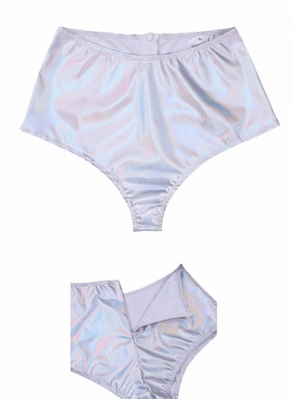 BOOTY SHORTS - Women’s SILVER metallic high waist shorts with back zipper.