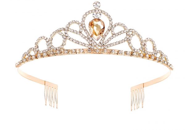 Gold Plated Rhinestone Champagne Crystal Tiara Crown (2)