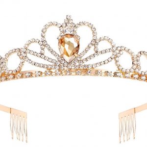 Gold Plated Rhinestone Champagne Crystal Tiara Crown (1)