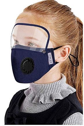 ANTI DUST Kids Reusable Face Cotton Mask  with Detachable Eye Shield - ROYAL BLUE