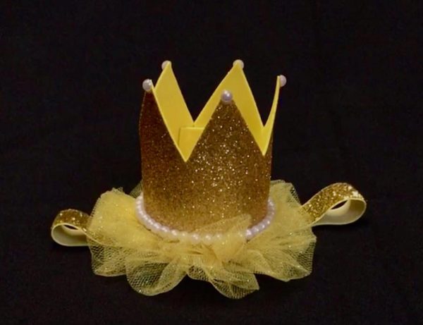 CUSTOM MADE Tutu Tiara - YELLOW/GOLD Baby Glitter Headband Tiara (SMALL)