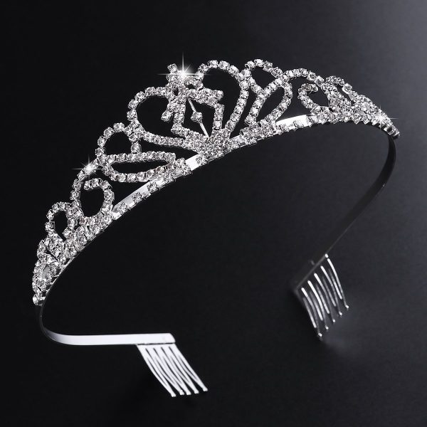 SILVER - Crystal Rhinestones Tiara Headband Comb Pin