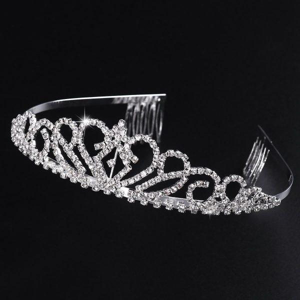 SILVER - Crystal Rhinestones Tiara Headband Comb Pin - Image 2