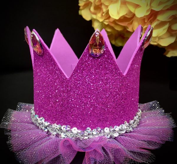 CUSTOM MADE Tutu Tiara - BARBIE PINK Girls Glitter Tutu Tiara (LARGE)