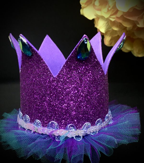 CUSTOM MADE Tutu Tiara - PURPLE/TEAL Girls Glitter  (LARGE)