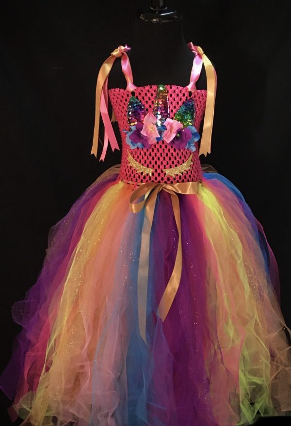 CUSTOM MADE Child Tutu Gown - Rainbow Sparkle Unicorn Tutu Gown - Image 2