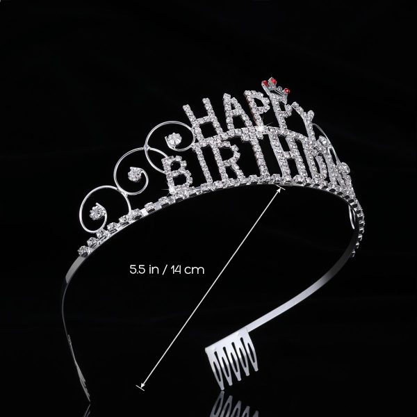 SILVER Happy Birthday Crown Tiara Crystal Rhinestone - Image 5