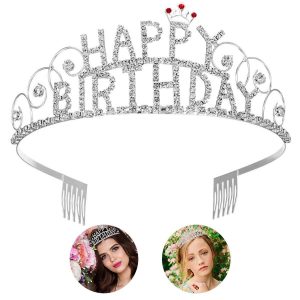 SILVER Happy Birthday Crown Tiara Crystal Rhinestone