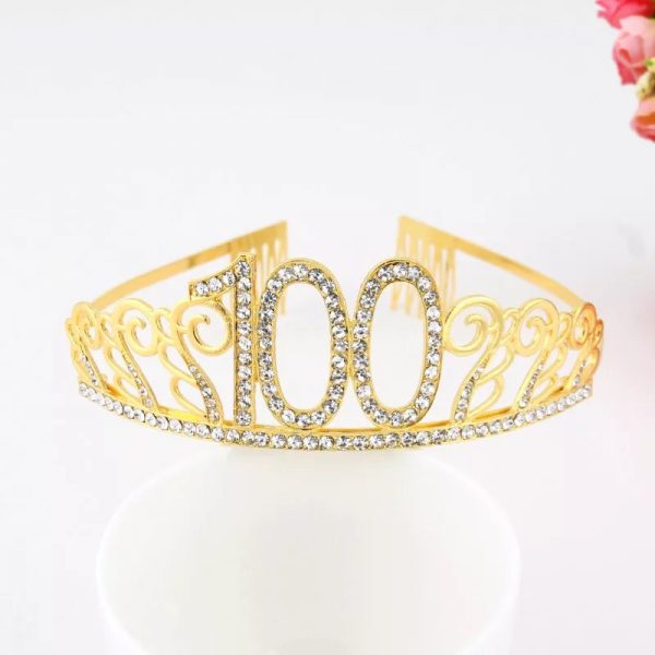 Happy Birthday Number Tiara - GOLD 100