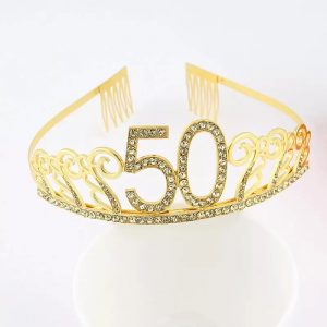 Happy Birthday Number Tiara - GOLD 50