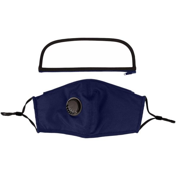 Reusable Adult Face Mɑѕḱ Bandana with Eye Shield Zipper and Valve - NAVY