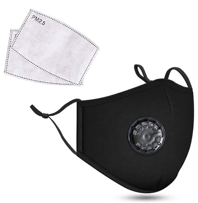 Reusable Adult Face Mask with Activated Carbon Filter Valve - BLACK