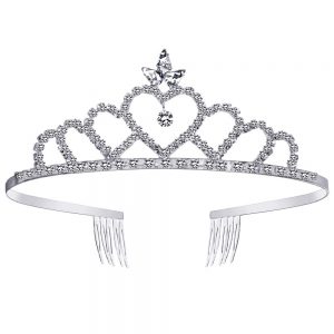 SILVER Rhinestone Tiara Crown, Crystal Heart Tiara with Comb