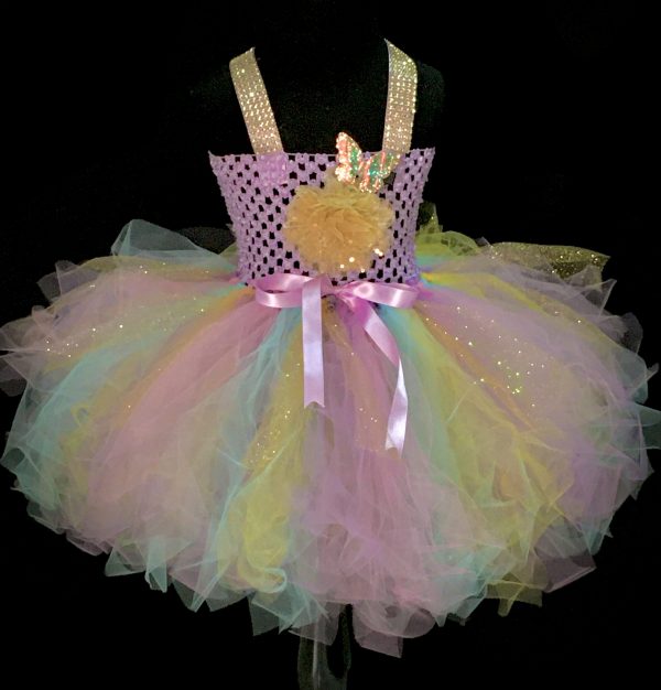 CUSTOM MADE Baby/Toddler tutu dress – Pastel/Gold Sparkle Tutu Dress SIZE: 2yrs - Image 4
