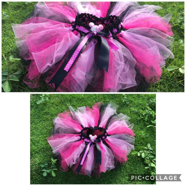 CUSTOM MADE Toddler Tutu – Pink/Black Minnie Mouse theme Tutu