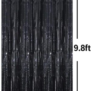 Tinsel Foil Fringe Curtains - 3.2ft x 9.8ft  BLACK