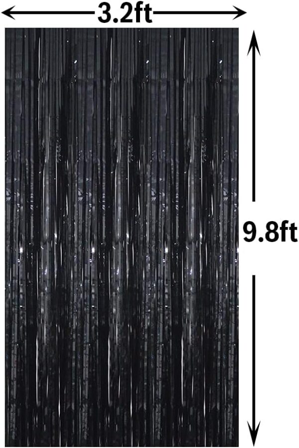 Tinsel Foil Fringe Curtains - 3.2ft x 9.8ft  BLACK