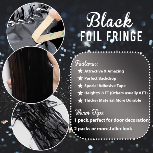 Tinsel Foil Fringe Curtains - 3.2ft x 9.8ft  BLACK - Image 2