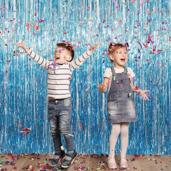 Tinsel Foil Fringe Curtains - 3.2ft x 9.8ft  BLUE - Image 4