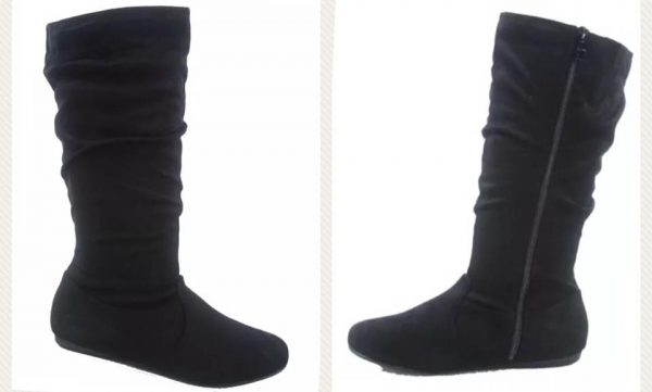 MID CALF HIGH BOOTS - BLACK - Suede Women’s Mid-Calf slouchy flat casual dress boots
