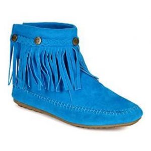 ANKLE HIGH BOOTS - BLUE - Nature Breeze Women Suede Fringe Moccasin Flat Ankle Boot SIZE: 6.5