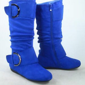 MID CALF BOOTS - BLUE - ROYAL BLUE Women’s Mid-Calf round tie BUCKLE Boots SIZE: 7.5