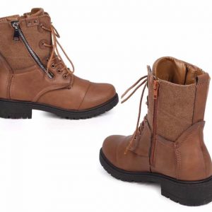 COMBAT BOOTS - BROWN - Mid calf canvas combat boots  SIZE: 10