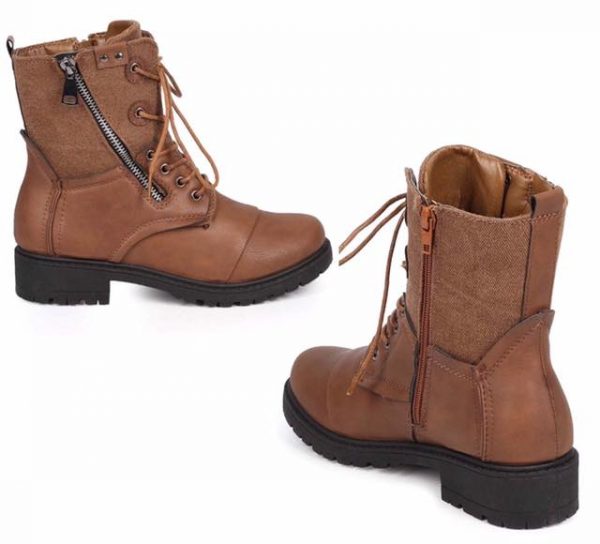 COMBAT BOOTS - BROWN - Mid calf canvas combat boots  SIZE: 10