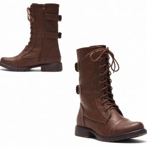 COMBAT BOOTS - BROWN - Military lace up , double buckled mid calf Combat Boots  SIZE: 11