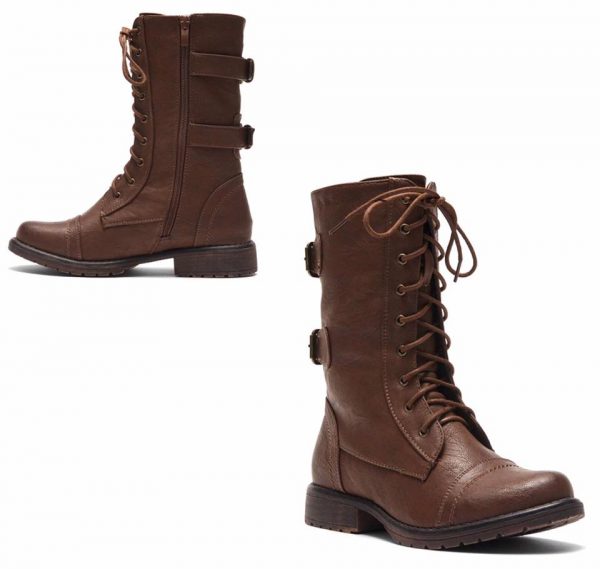 COMBAT BOOTS - BROWN - Military lace up , double buckled mid calf Combat Boots  SIZE: 11