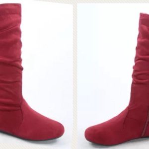 MID CALF HIGH BOOTS -BURGUNDY - BURGUNDY Suede Mid-Calf slouchy flat casual dress boots. SIZE: 6.5