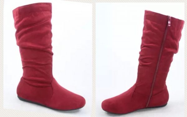 MID CALF HIGH BOOTS -BURGUNDY - BURGUNDY Suede Mid-Calf slouchy flat casual dress boots. SIZE: 7.5
