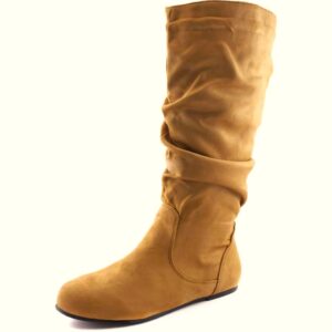 MID CALF HIGH BOOTS - CAMEL - CAMEL Slouch Mid Calf Zipper Round Toe Suede Boots SIZE: 7