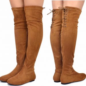 OVER KNEE BOOTS - CAMEL - Suede Over Knee Boots SIZE: 11