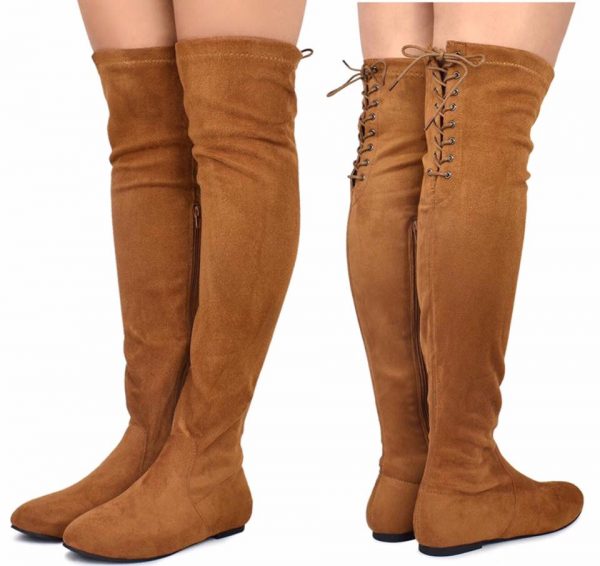 OVER KNEE BOOTS - CAMEL - Suede Over Knee Boots SIZE: 11