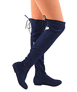 OVER KNEE BOOTS - BLUE - Comfy Vegan NAVY Suede Side zipper Over the knee Boots SIZE: 7