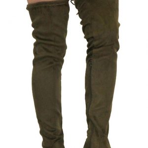 THIGH HIGH BOOTS - GREEN - Comfy Vegan OLIVE Suede Side Zipper Thigh high Boots SIZE: 10