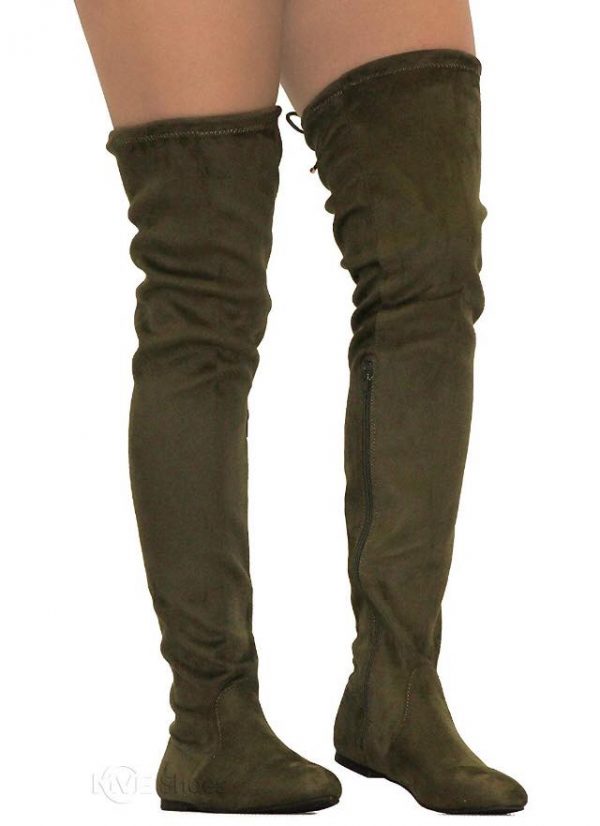 THIGH HIGH BOOTS - GREEN - Comfy Vegan OLIVE Suede Side Zipper Thigh high Boots SIZE: 8.5