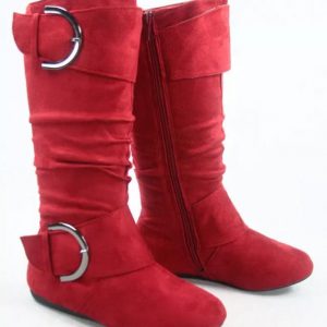 MID CALF BOOTS - RED - DEEP RED/BURGUNDY Women’s Mid-Calf round tie BUCKLE Boots