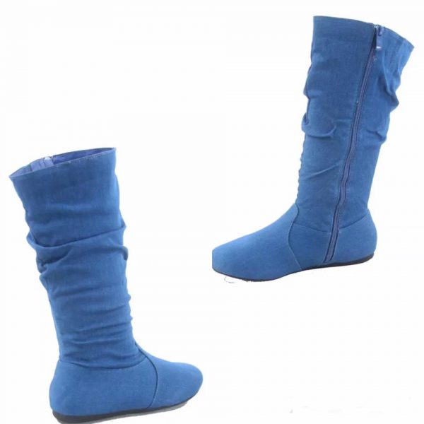 CALF HIGH BOOTS - BLUE - DK BLUE Denim Calf High Boots SIZE: 7.5