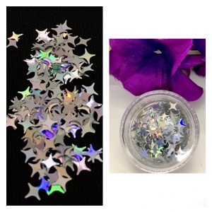 Holographic Sequin Laser Star Glitter – IRIDESCENT SILVER
