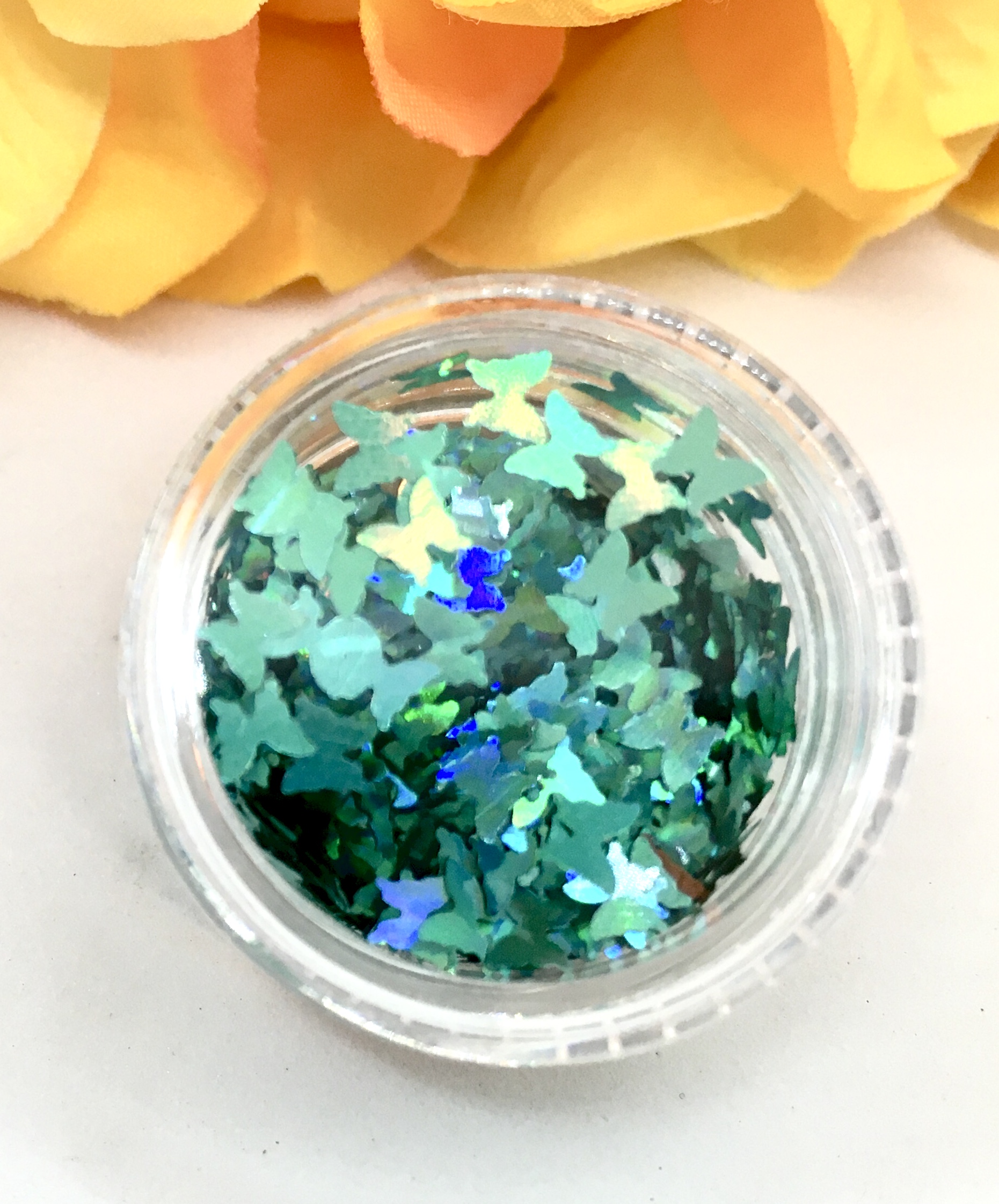 Holographic Sequin Butterfly Glitter – IRIDESCENT AQUA-GREEN - Image 2