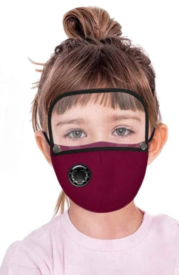 ANTI DUST TODDLER 1-3yrs Reusable Face Cotton Mask  with Detachable Eye Shield - BURGUNDY