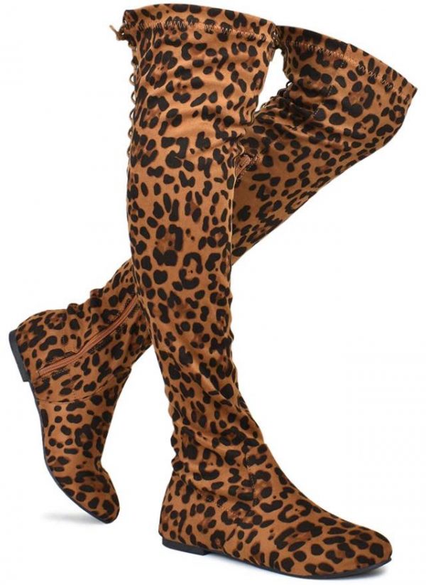 OVER KNEE BOOTS - LEOPARD - Leopard Suede Side Zipper Over Knee High Boots SIZE: 6.5