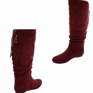 KNEE HIGH BOOTS - BURGUNDY - Light Wine Knee High Suede boots