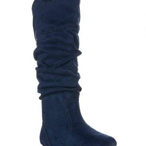 KNEE HIGH BOOTS - BLUE - NAVY BLUE Women's Classic Slouchy Flat Boots SIZE: 12