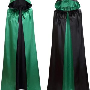 CAPE - Unisex Reversible Hooded GREEN/BLACK Satin Cloak Cape