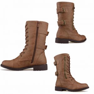 COMBAT BOOTS - TAN -Military Lace up buckle mid calf boots  SIZE: 11