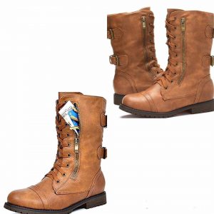 COMBAT BOOTS - CAMEL - Lace up Mid Calf Combat Boots  SIZE: 12